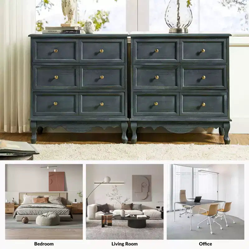 Commode d'appoint traditionnelle en bois massif de 32 po à 3 tiroirs avec station de charge