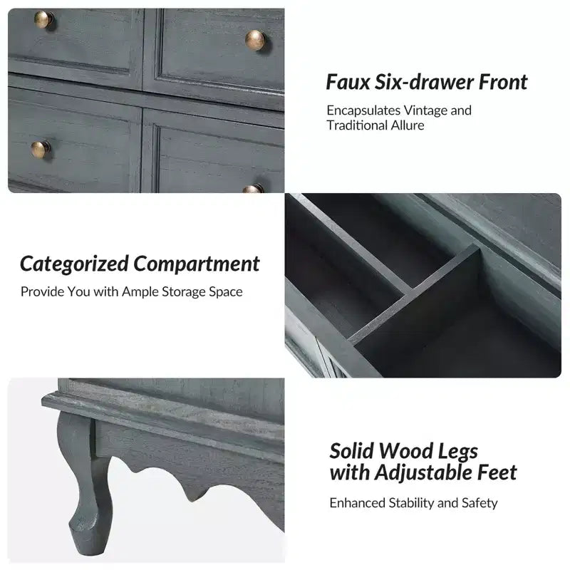 Commode d'appoint traditionnelle en bois massif de 32 po à 3 tiroirs avec station de charge