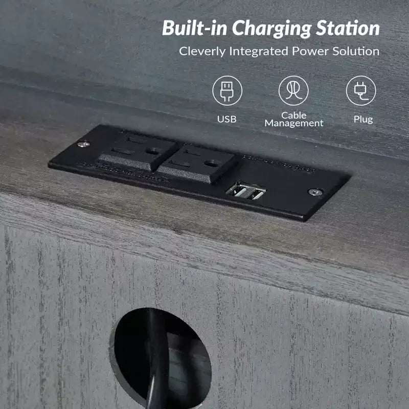 Commode d'appoint traditionnelle en bois massif de 32 po à 3 tiroirs avec station de charge
