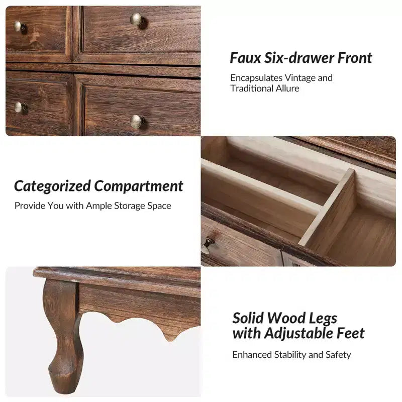 Commode d'appoint traditionnelle en bois massif de 32 po à 3 tiroirs avec station de charge