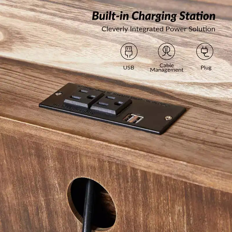 Commode d'appoint traditionnelle en bois massif de 32 po à 3 tiroirs avec station de charge