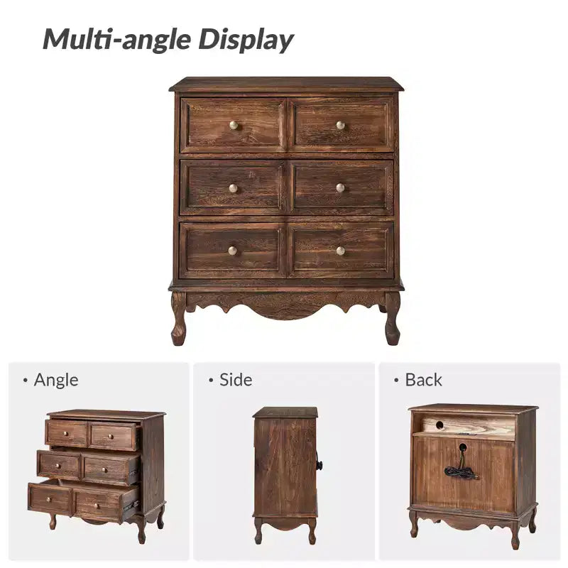Commode d'appoint traditionnelle en bois massif de 32 po à 3 tiroirs avec station de charge