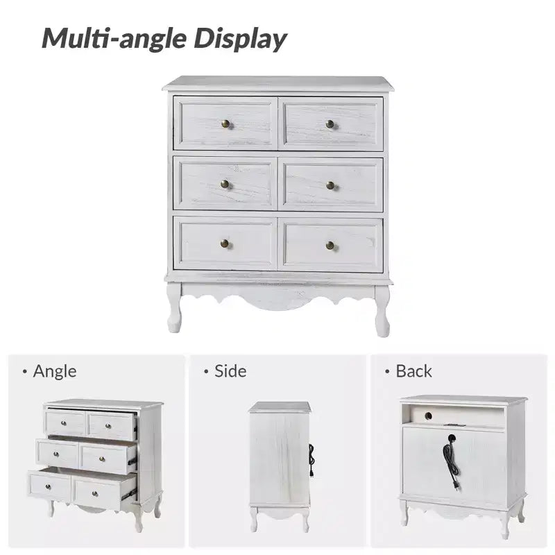 Commode d'appoint traditionnelle en bois massif de 32 po à 3 tiroirs avec station de charge