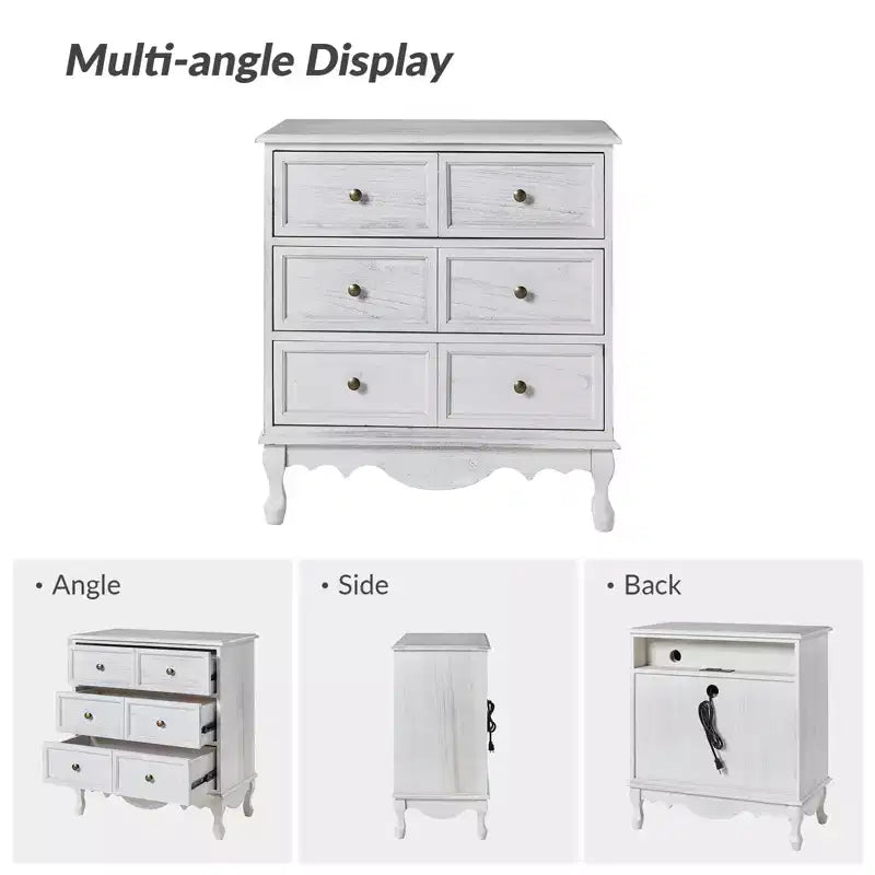 Commode d'appoint traditionnelle en bois massif de 32 po à 3 tiroirs avec station de charge