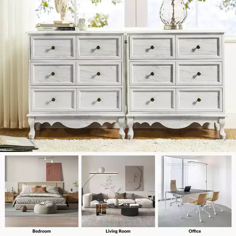 Commode d'appoint traditionnelle en bois massif de 32 po à 3 tiroirs avec station de charge