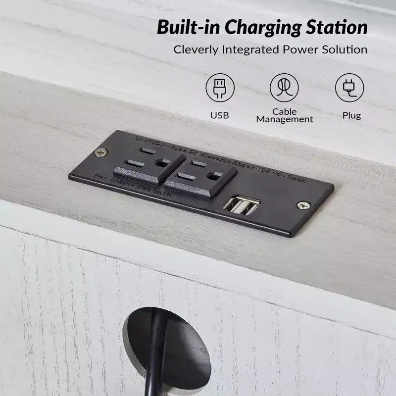 Commode d'appoint traditionnelle en bois massif de 32 po à 3 tiroirs avec station de charge