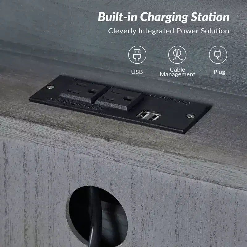 Commode d'appoint traditionnelle en bois massif de 32 po à 3 tiroirs avec station de charge