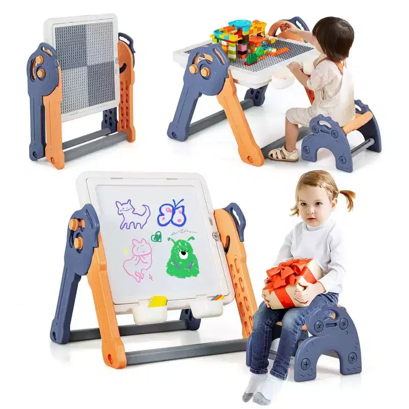 Costway Table et Chaises de Jeu Multi-activités 6-en-1 pour Enfants avec 102 Briques Compatibles