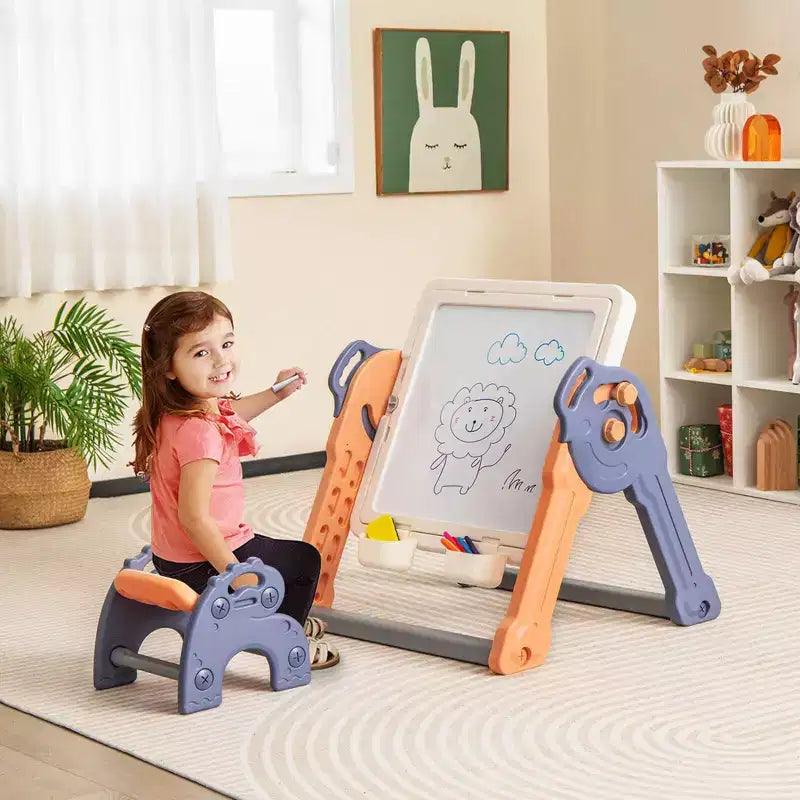 Costway Table et Chaises de Jeu Multi-activités 6-en-1 pour Enfants avec 102 Briques Compatibles