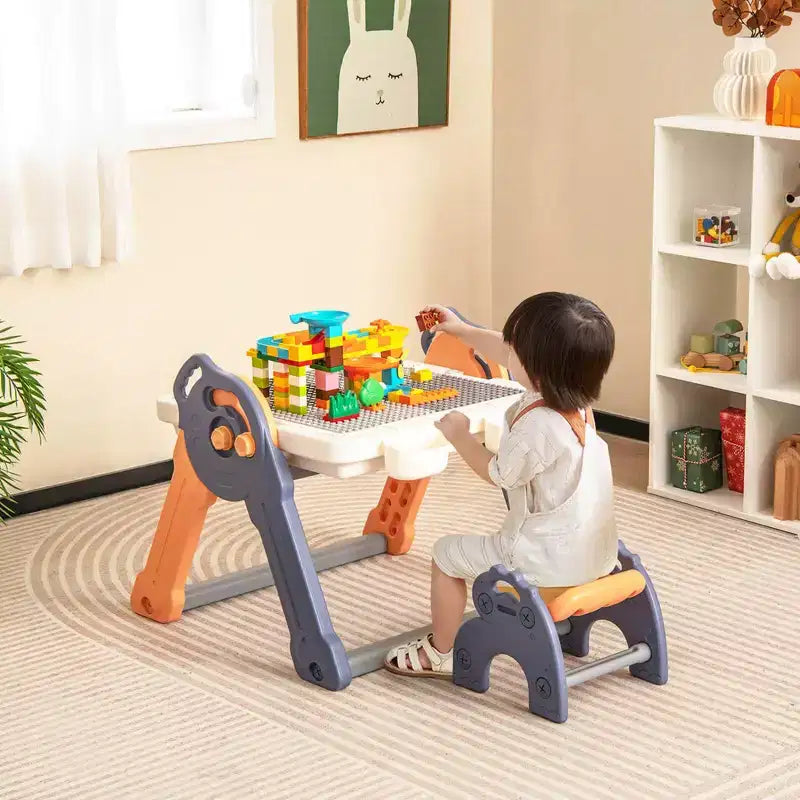 Costway Table et Chaises de Jeu Multi-activités 6-en-1 pour Enfants avec 102 Briques Compatibles