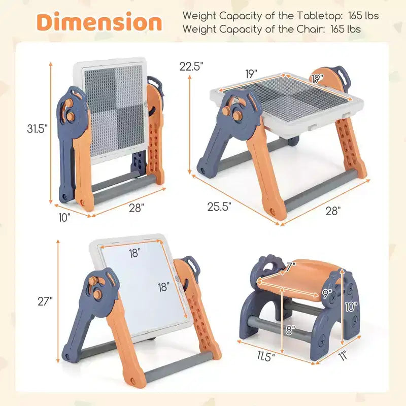 Costway Table et Chaises de Jeu Multi-activités 6-en-1 pour Enfants avec 102 Briques Compatibles