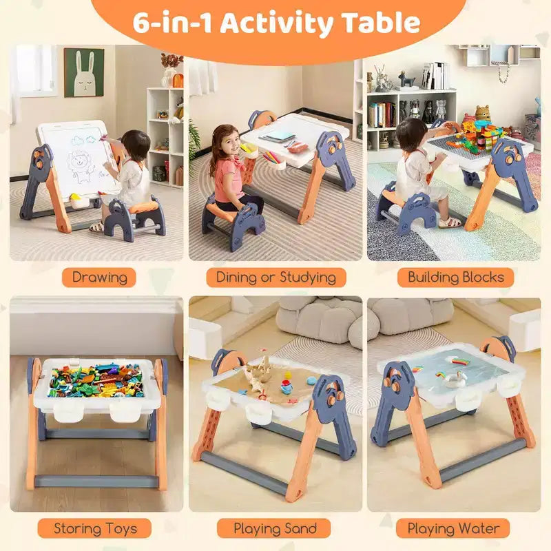 Costway Table et Chaises de Jeu Multi-activités 6-en-1 pour Enfants avec 102 Briques Compatibles