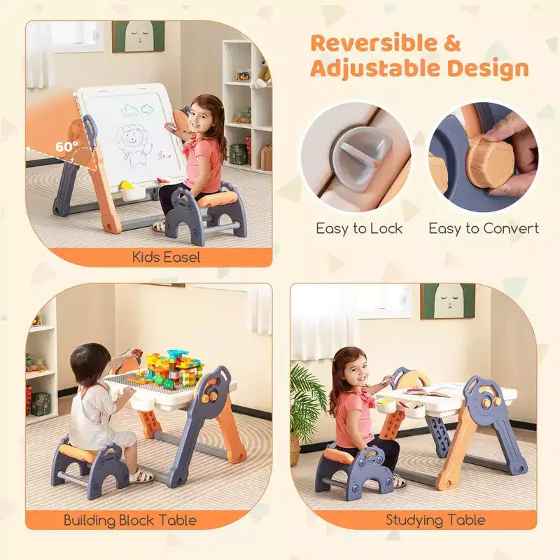 Costway Table et Chaises de Jeu Multi-activités 6-en-1 pour Enfants avec 102 Briques Compatibles