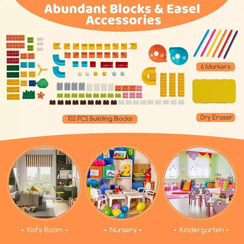Costway Table et Chaises de Jeu Multi-activités 6-en-1 pour Enfants avec 102 Briques Compatibles