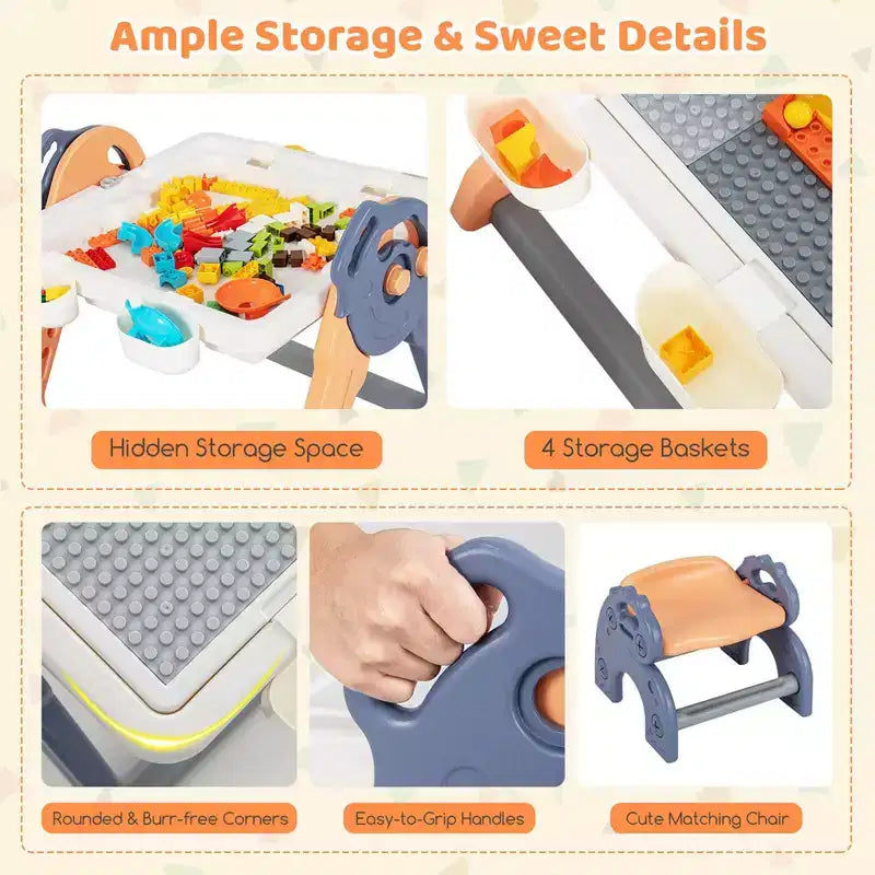 Costway Table et Chaises de Jeu Multi-activités 6-en-1 pour Enfants avec 102 Briques Compatibles