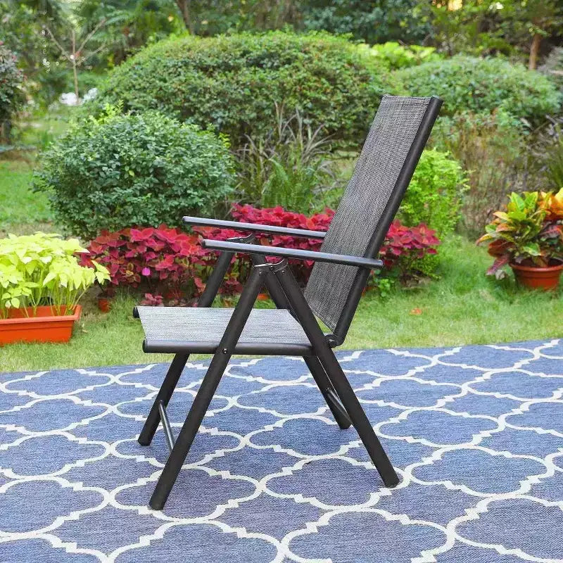 Captiva Designs Ensemble de salle à manger d'extérieur 9 pièces avec table carrée spacieuse à lattes en métal avec trou pour parasol et 8 chaises pliantes inclinables