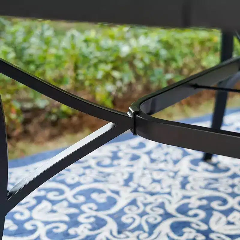 Captiva Designs Ensemble de salle à manger d'extérieur 9 pièces avec table carrée spacieuse à lattes en métal avec trou pour parasol et 8 chaises pliantes inclinables