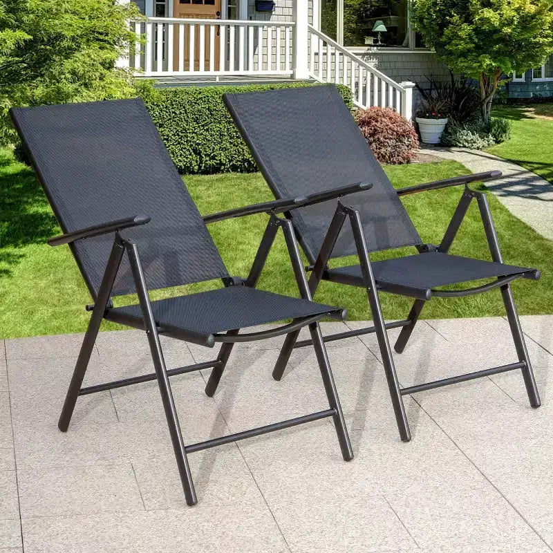 Captiva Designs Ensemble de salle à manger d'extérieur 9 pièces avec table carrée spacieuse à lattes en métal avec trou pour parasol et 8 chaises pliantes inclinables
