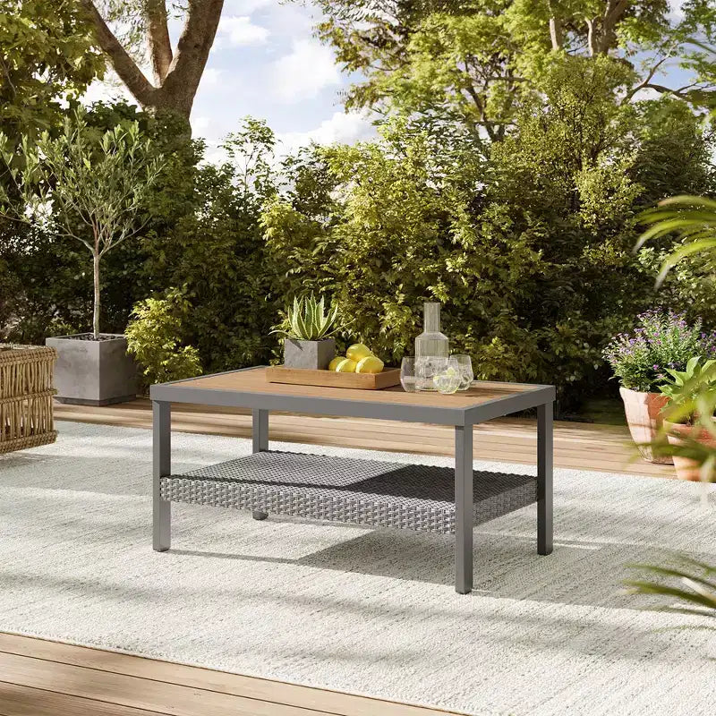 SONGMICS HOME Collection Sencillo - Ensemble de mobilier de patio 8 pièces 1 table basse 2 petites tables basses 1 causeuse 2 chaises longues et 2 poufs Beige