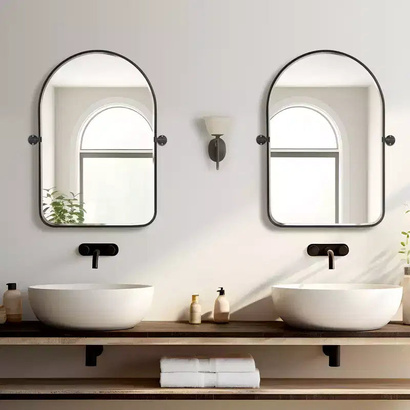 Miroir Pivotant de Salle de Bain avec Cadre en Métal Arc Miroir Suspendu