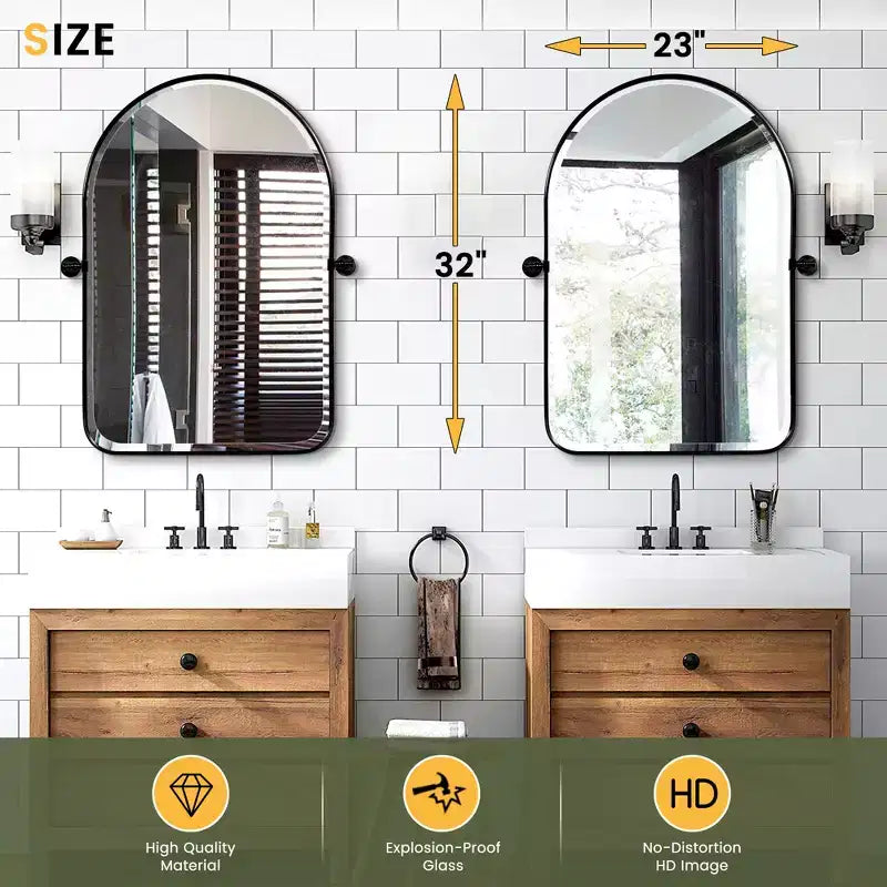 Miroir Pivotant de Salle de Bain avec Cadre en Métal Arc Miroir Suspendu
