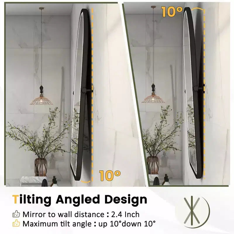 Miroir Pivotant de Salle de Bain avec Cadre en Métal Arc Miroir Suspendu