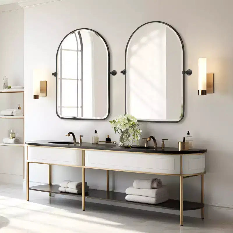 Miroir Pivotant de Salle de Bain avec Cadre en Métal Arc Miroir Suspendu