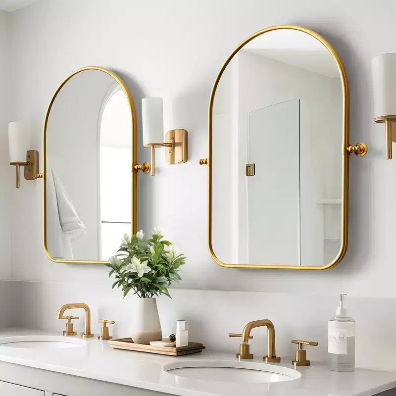 Miroir Pivotant de Salle de Bain avec Cadre en Métal Arc Miroir Suspendu
