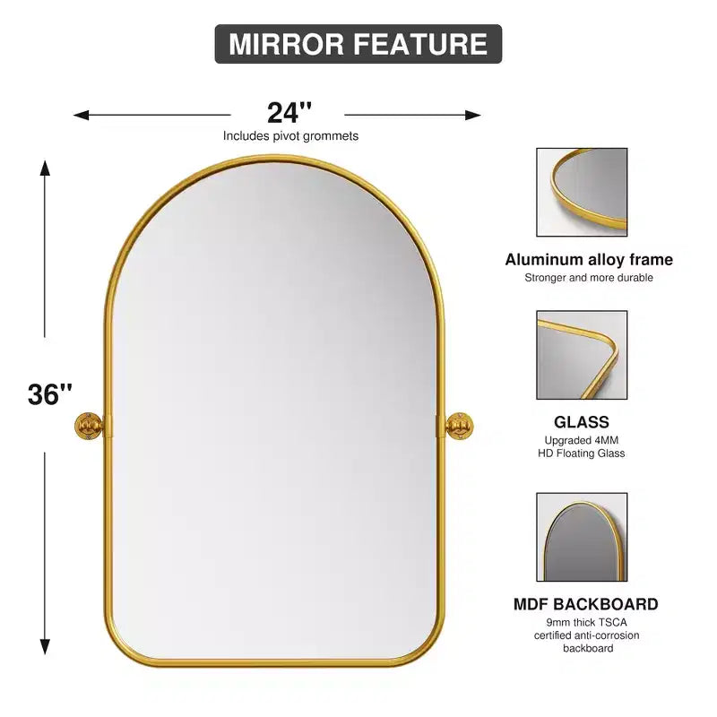Miroir Pivotant de Salle de Bain avec Cadre en Métal Arc Miroir Suspendu