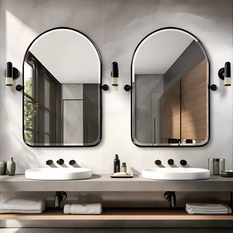 Miroir Pivotant de Salle de Bain avec Cadre en Métal Arc Miroir Suspendu