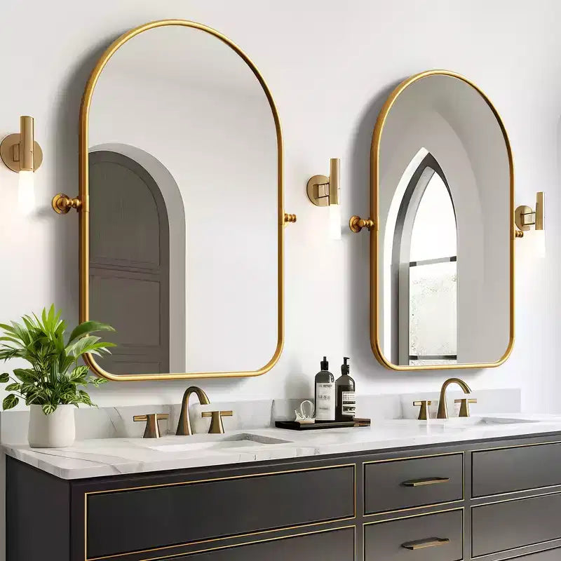 Dovelina Arch Metal Framed Bathroom Vanity Pivot Mirror Hanging Mirror Set of 2