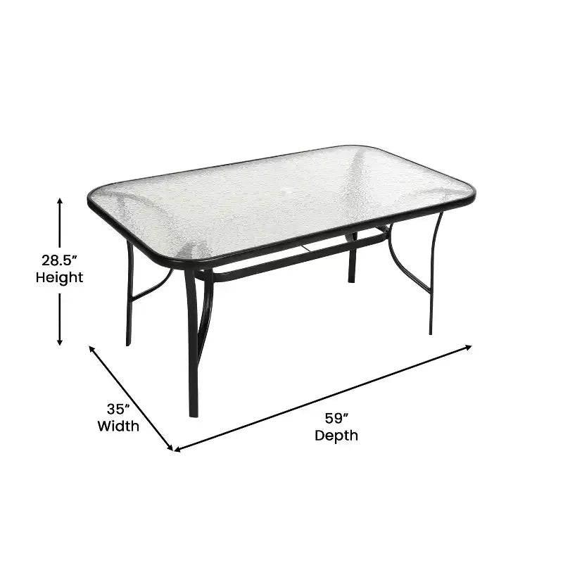 Ensemble de salle à manger de patio commercial Flash Furniture Brazos 7 pièces avec table de patio en verre trempé et 6 chaises avec sièges et dossiers en matériau Flex Comfort