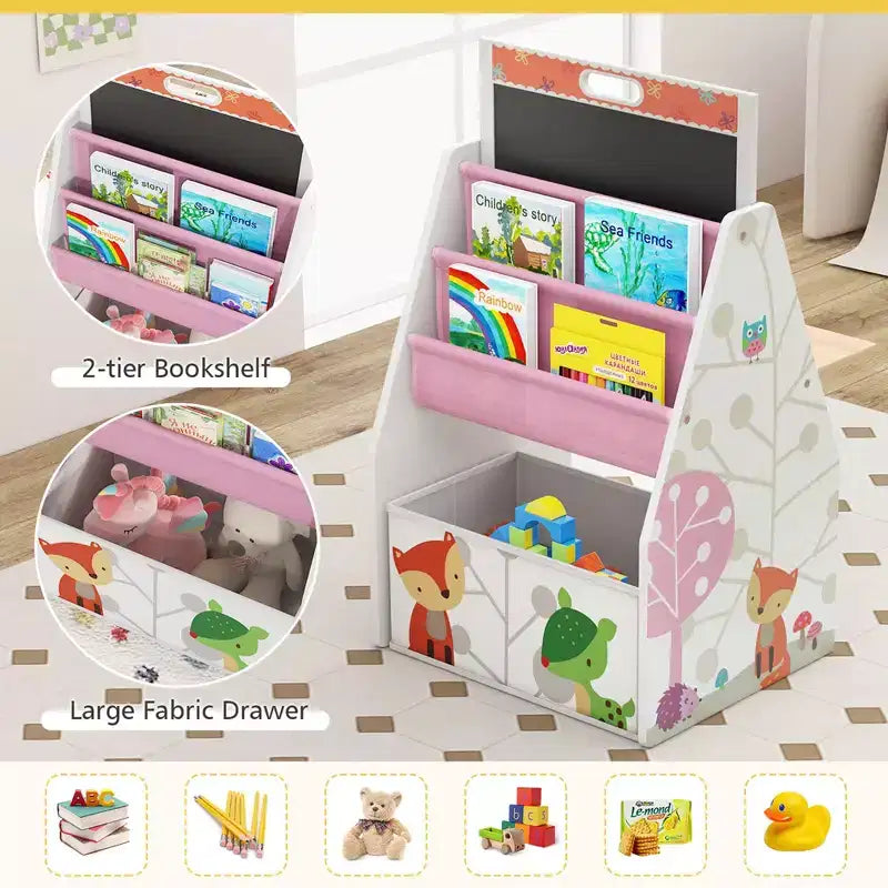 Costway Ensemble Table et Chaises pour Enfants avec Tableau Double Face Magnétique Rotatif (Ardoise et Tableau Blanc) Gris/Blanc