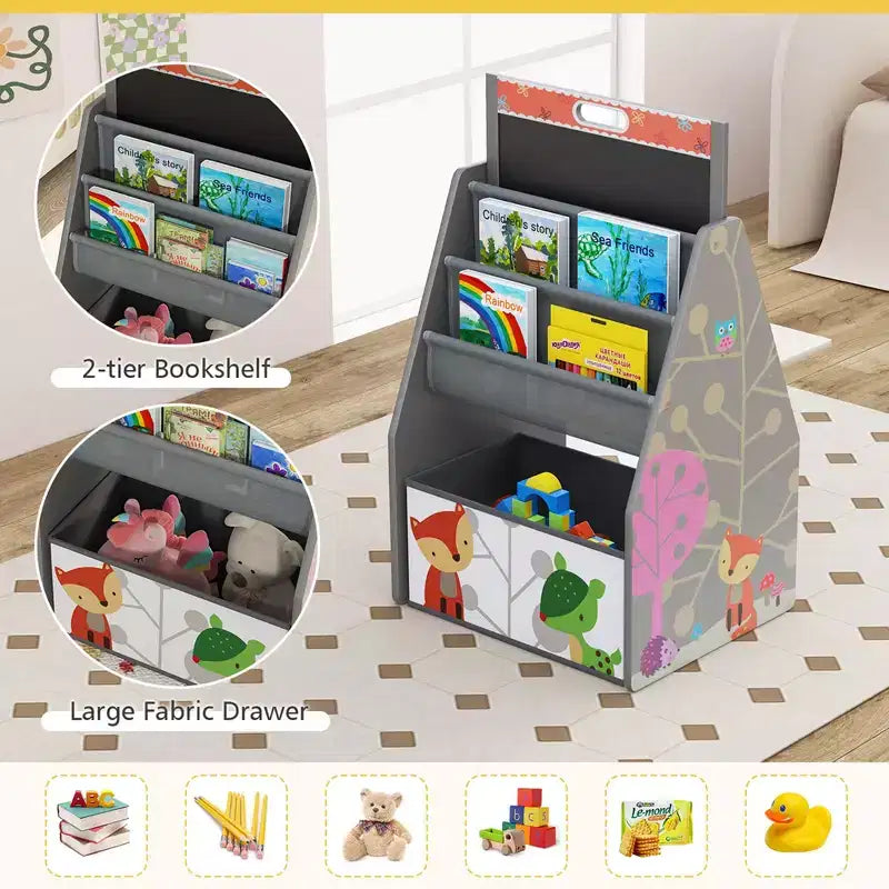 Costway Ensemble Table et Chaises pour Enfants avec Tableau Double Face Magnétique Rotatif (Ardoise et Tableau Blanc) Gris/Blanc