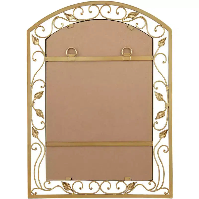 Miroir Mural de Coiffeuse Arch Top Vintage Français, Verre Biseauté, Cadre en Métal Doré Motif Vigne Fleur, 25 pouces de Large pour Salle de Bain