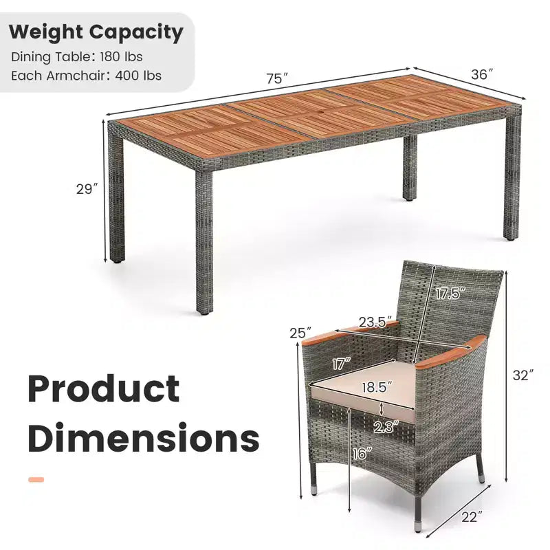 Costway Ensemble de salle à manger d'extérieur 9 pièces en osier avec table en bois d'acacia et 8 fauteuils