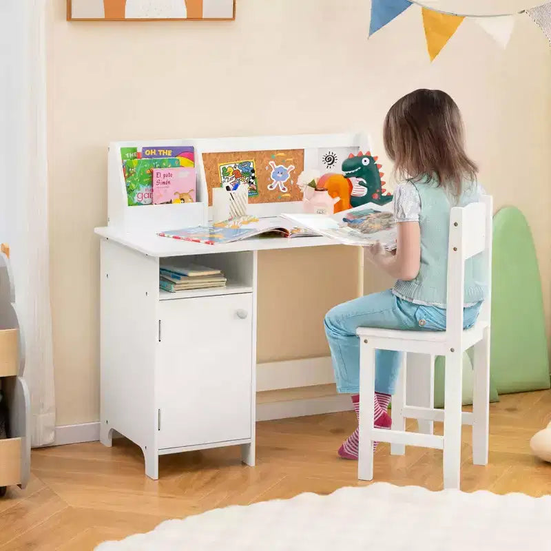 Bureau d'étude pour enfants, tableau blanc, marqueur, rehausse, meuble de rangement violet/blanc