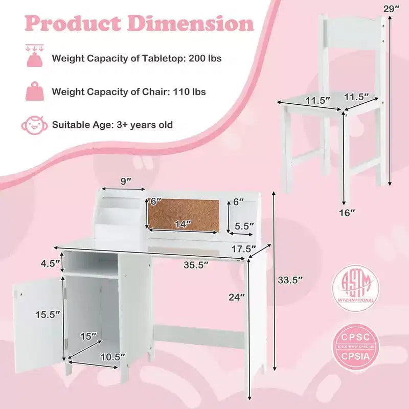 Bureau d'étude pour enfants, tableau blanc, marqueur, rehausse, meuble de rangement violet/blanc