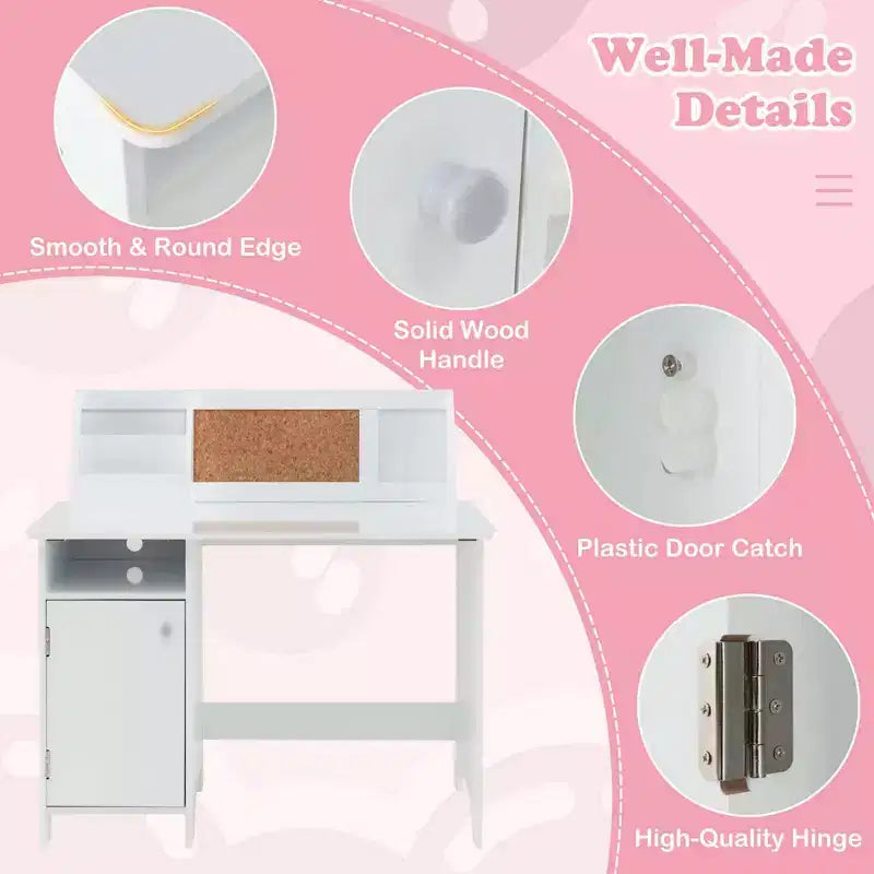 Bureau d'étude pour enfants, tableau blanc, marqueur, rehausse, meuble de rangement violet/blanc
