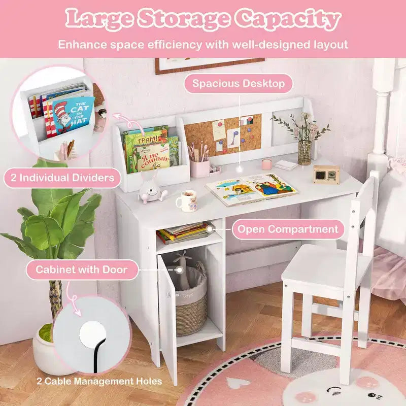 Bureau d'étude pour enfants, tableau blanc, marqueur, rehausse, meuble de rangement violet/blanc