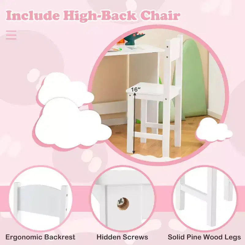 Bureau d'étude pour enfants, tableau blanc, marqueur, rehausse, meuble de rangement violet/blanc