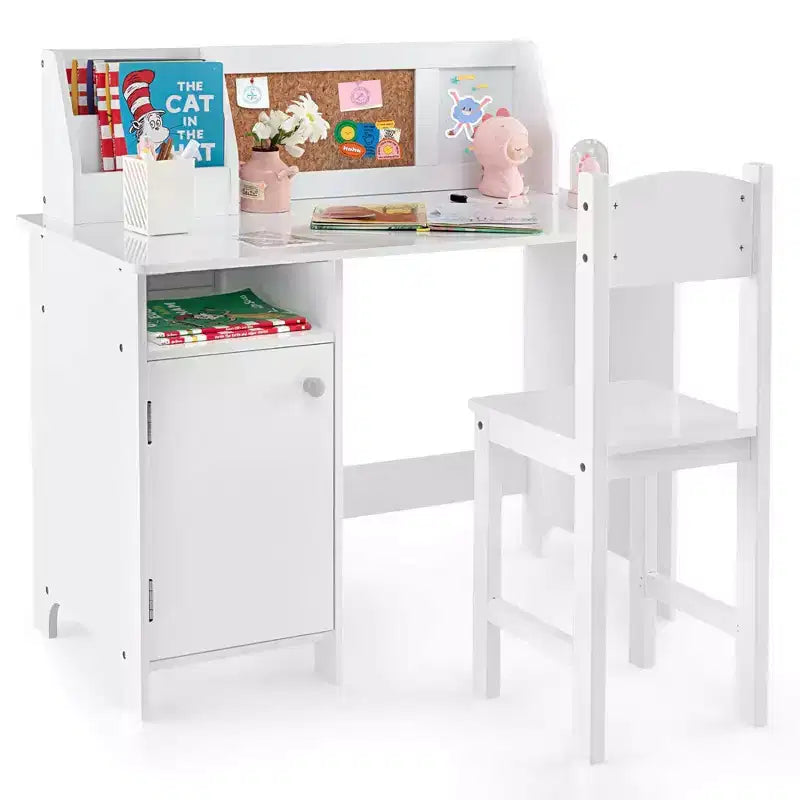 Bureau d'étude pour enfants, tableau blanc, marqueur, rehausse, meuble de rangement violet/blanc