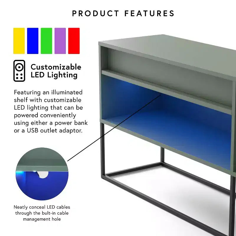 Meuble TV moderne à 1 tiroir pour téléviseurs jusqu'à 65 pouces avec lumières LED