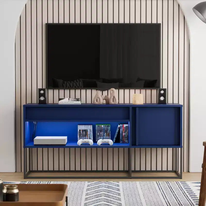 Meuble TV moderne à 1 tiroir pour téléviseurs jusqu'à 65 pouces avec lumières LED