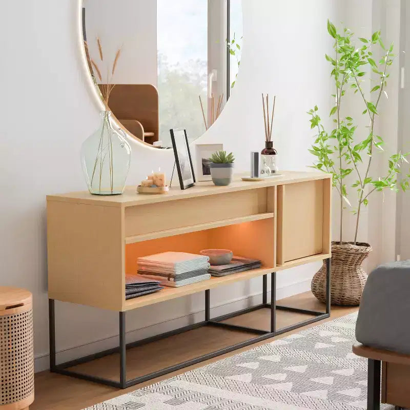 Meuble TV moderne à 1 tiroir pour téléviseurs jusqu'à 65 pouces avec lumières LED
