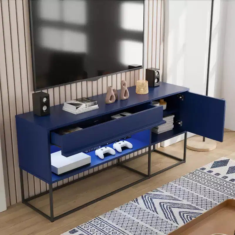 Meuble TV moderne à 1 tiroir pour téléviseurs jusqu'à 65 pouces avec lumières LED
