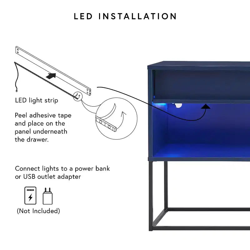 Meuble TV moderne à 1 tiroir pour téléviseurs jusqu'à 65 pouces avec lumières LED