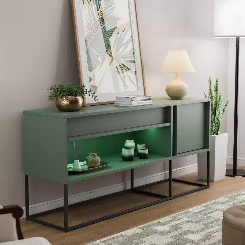 Meuble TV moderne à 1 tiroir pour téléviseurs jusqu'à 65 pouces avec lumières LED