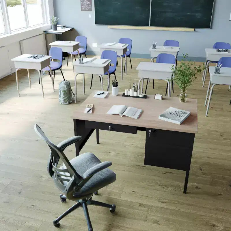 Bureau individuel de qualité commerciale avec tiroirs verrouillables et cadre en métal