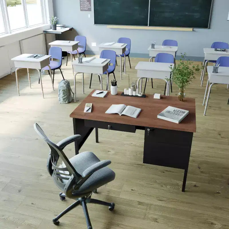 Bureau individuel de qualité commerciale avec tiroirs verrouillables et cadre en métal